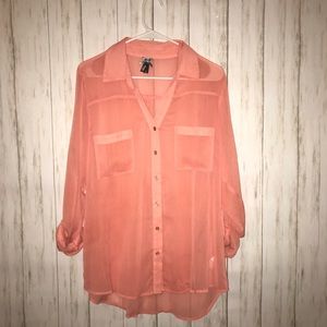 Pink sheer blouse w/ collar